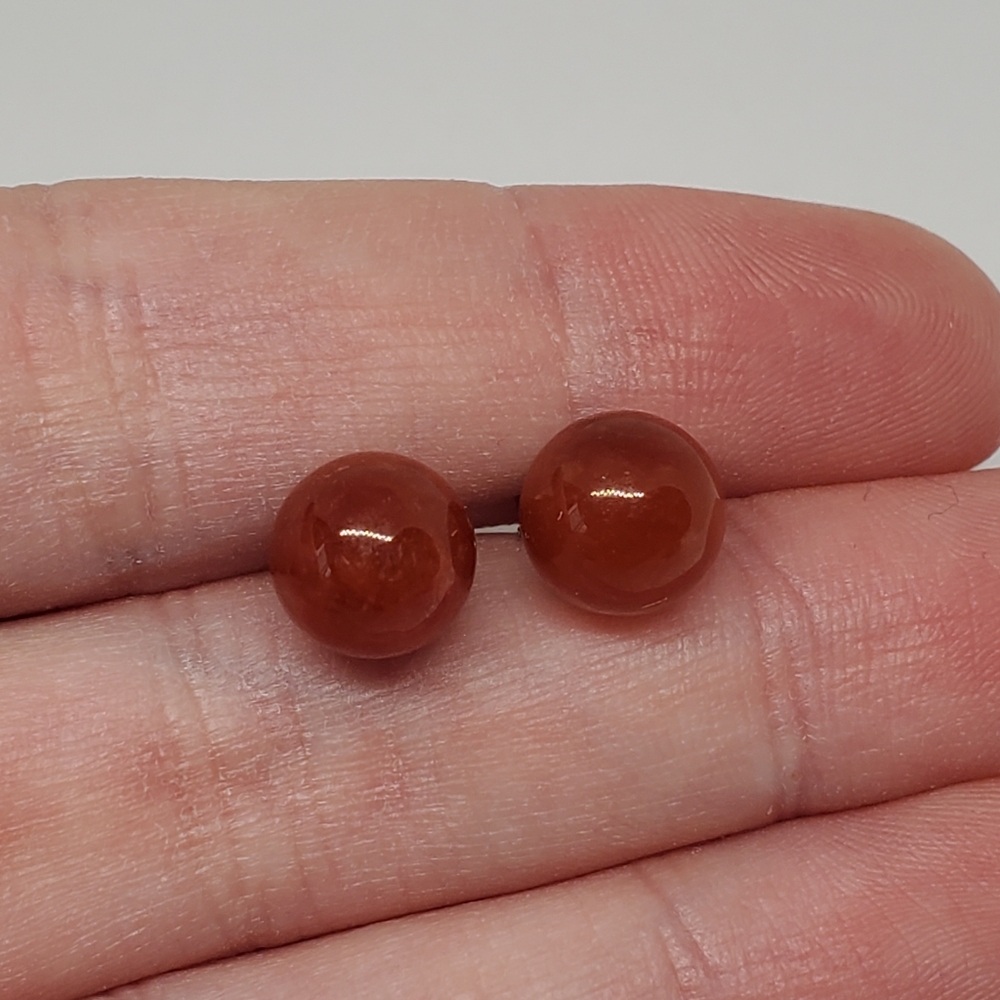 Jade Of Yesteryear Red Jade Ball Sterling Silver Stud Earrings